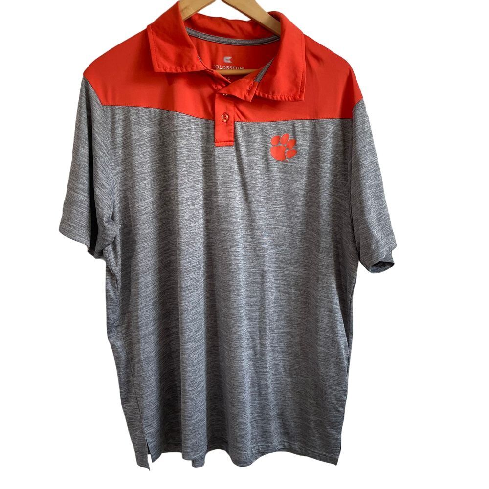 Colosseum‎ Mens Polo Shirt X-Large Gray Orange Clemson Tigers Short Sleeves XL
